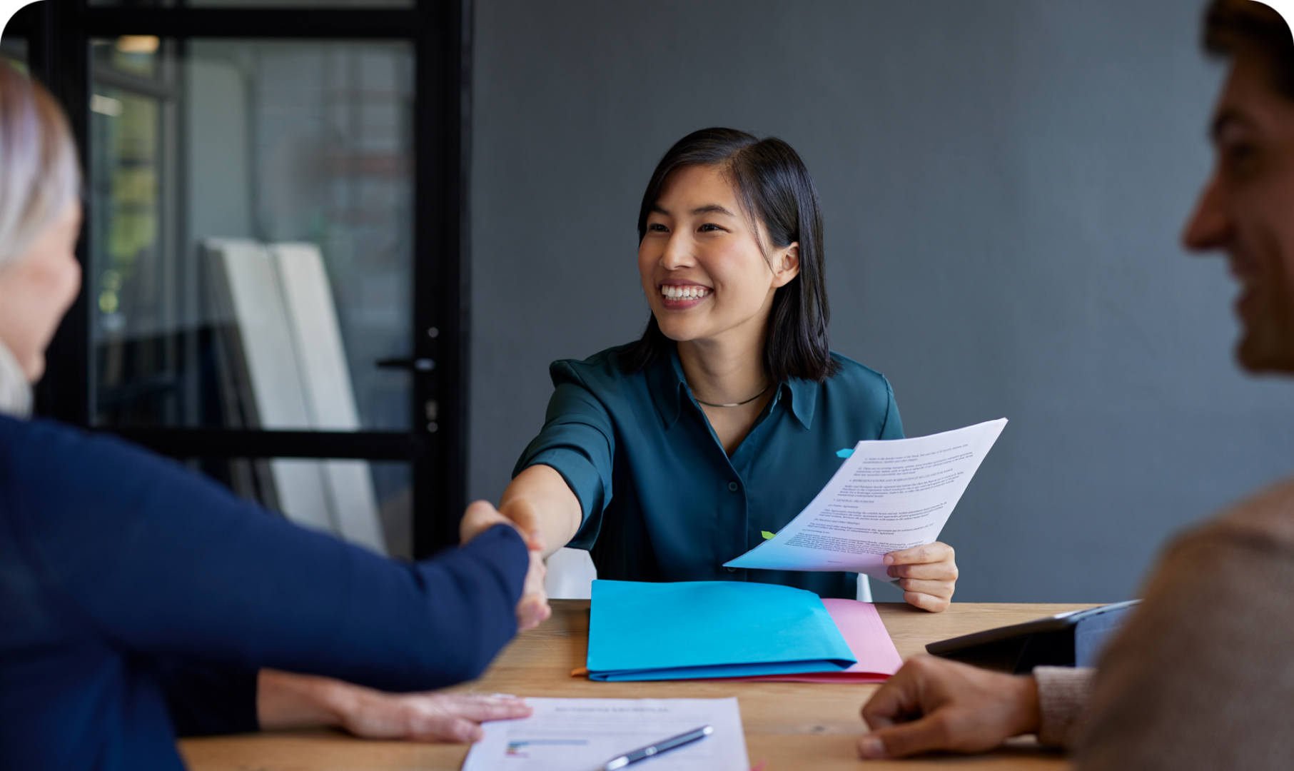 Woman smiling during interview