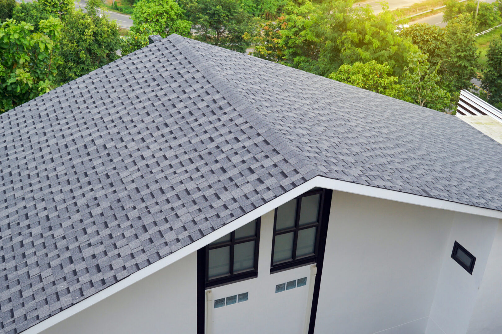Modern home with shingle roofing