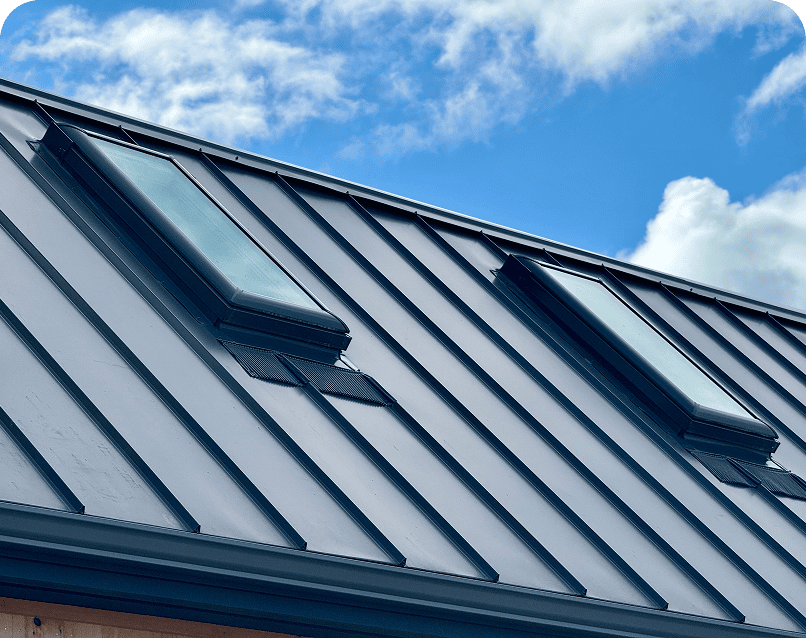 Steel roof featuring two skylights
